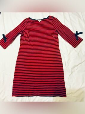Talbots Red and Navy Striped Bow-Sleeve Knit Dress